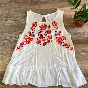 White tank with red embroidery